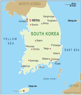 Đất nước Hàn Quốc trên bản đồ 